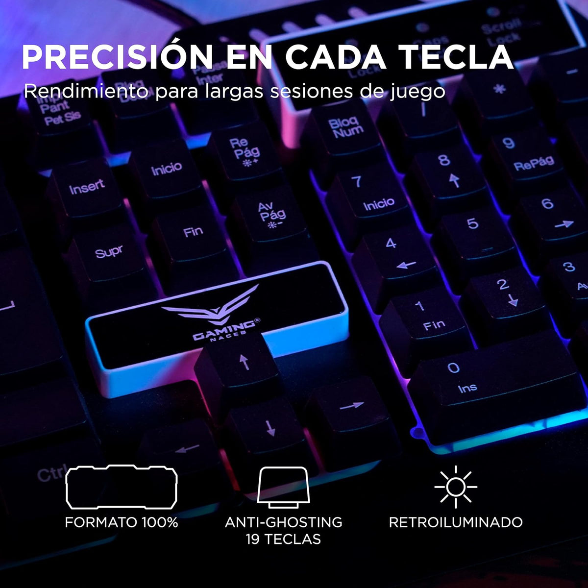 KIT GAMER 4 EN 1 NACEB NA-0925 / Kit teclado y Mouse Led RGB / Diadema LED Doble 3.5 mm + USB / Mousepad de alta precisión