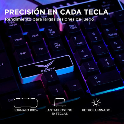 KIT GAMER 4 EN 1 NACEB NA-0925 / Kit teclado y Mouse Led RGB / Diadema LED Doble 3.5 mm + USB / Mousepad de alta precisión