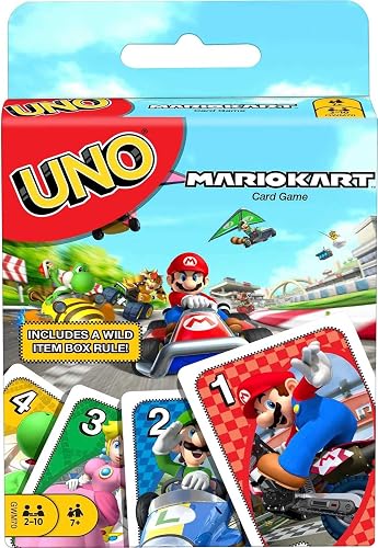 Juego de Cartas UNO de Mario Kart con 112 Cartas e Instrucciones (Idioma español no garantizado), para Jugadores de 7 años y más, Regalo para niños, Familia y Adultos