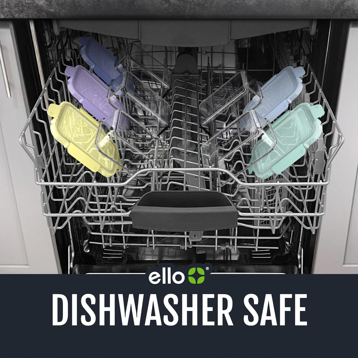 Ello Color Lock 3.4 tazas 10 unidades, paquete de 5 recipientes de vidrio para preparar comidas a prueba de fugas con tapas de plástico herméticas sin BPA, apto para lavaplatos, microondas y