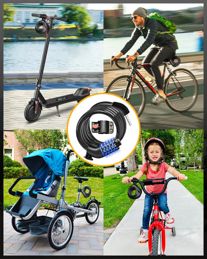 KEYSTP - Cable de Bloqueo de Bicicleta de 5 dígitos, Resistente y reiniciable, antirrobo con Soporte de Montaje, Cable de Acero Impermeable para Scooters, eléctricas, Uso al Aire última