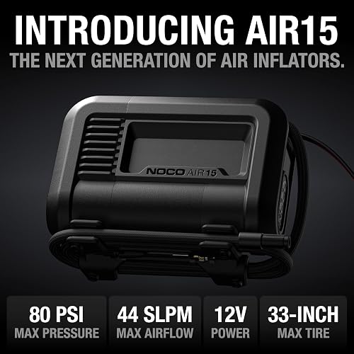 NOCO AIR15: Inflador de Llantas Ultrarrápido 15A – Compresor de Aire Portátil 12V – Flujo de 44 SLPM Infla de 0 a 40 PSI en 2.9 Minutos – Medidor Digital y Apagado Automático