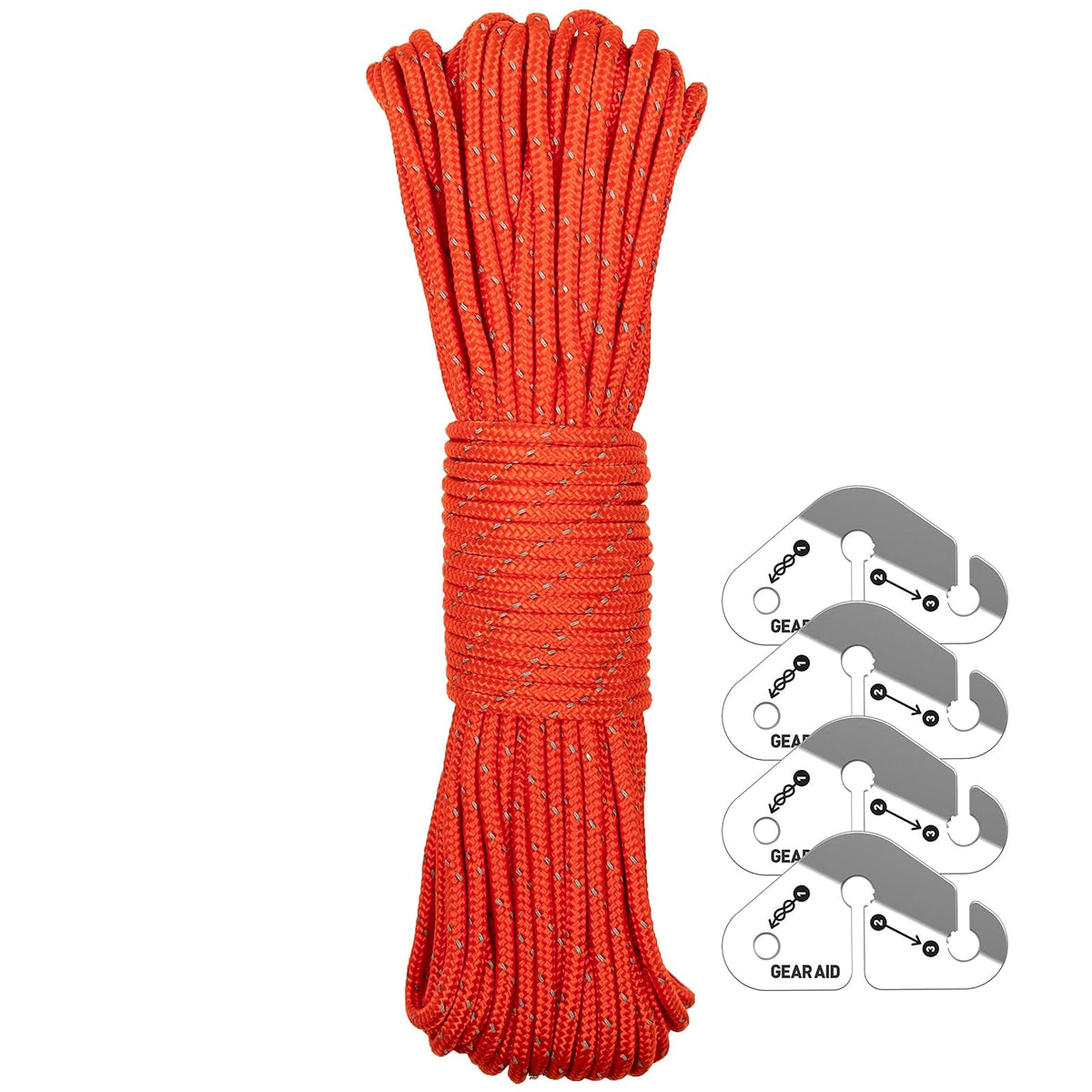 GEAR AID - Kit de guyline Reflectante con tensores de línea para Tiendas de campaña y Lonas, 50 pies, Color Naranja