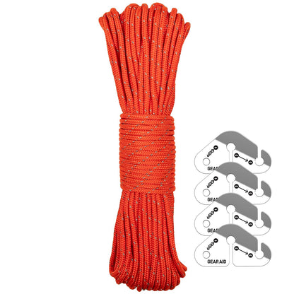 GEAR AID - Kit de guyline Reflectante con tensores de línea para Tiendas de campaña y Lonas, 50 pies, Color Naranja