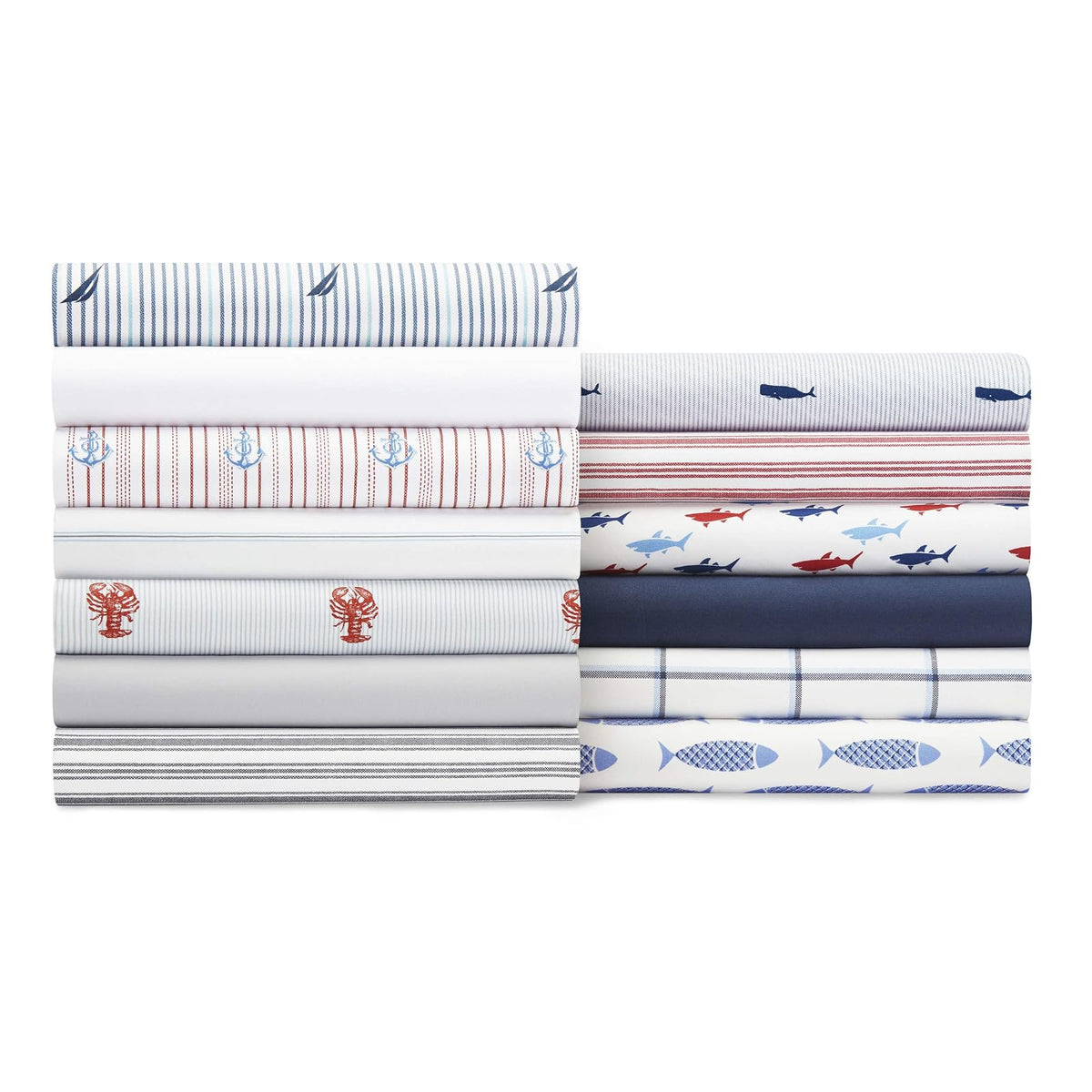 Nautica - Juego de sábanas Queen, Juego de Ropa de Cama de percal de algodón, crujiente y Fresco, Ligero y Transpirable (Azul Marino a Rayas, 4 Piezas, Queen)