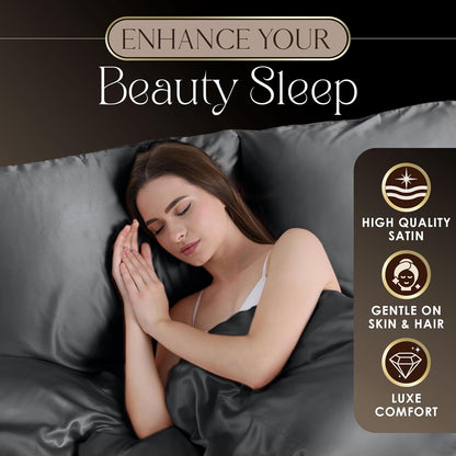 Martex Elegance - Juego de sábanas de satén Plateado de 4 Piezas | Juego de sábanas de Calidad de Hotel de tamaño matrimonial | Sedosas, Suaves y Suaves