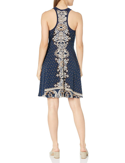 Angie Women's Printed Racer Back Skater Dress, Navy