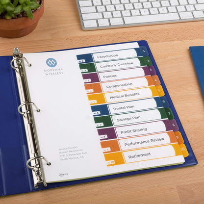Avery 11818 - Divisores de plástico con 10 pestañas, tabla de contenido personalizable, pestañas multicolores, 1 juego
