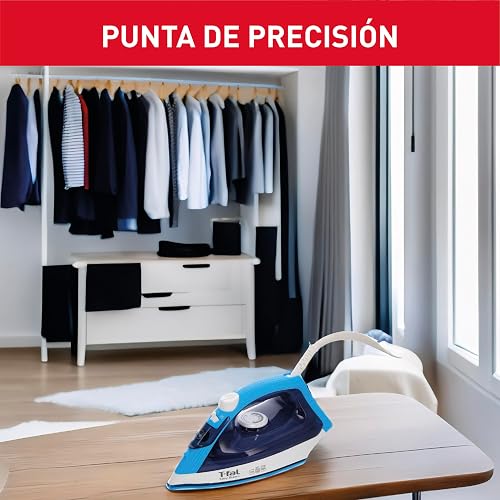 T-FAL Plancha de vapor Easy Steam suela XL Duraglide con punta de precisión, sistema Anti-cal que evita manchas, con 5 niveles de temperatura.Planchado rápido y suave, FV1940X0