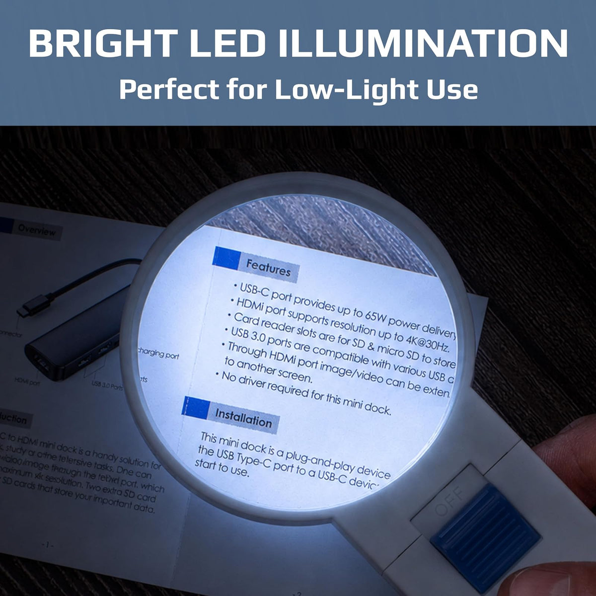 Carson Lupa asférica iluminada con LED, 4 x de mano de 3.0 pulgadas (SV-40)