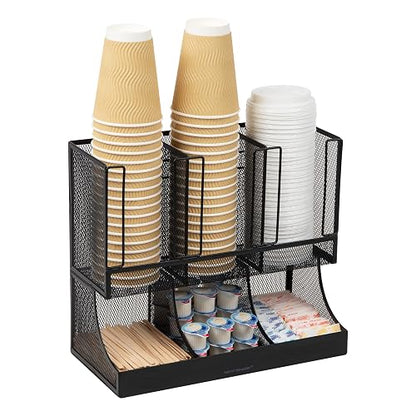 Mind Reader “Flume” Organizador de 6 compartimentos para condimentos y tazas, Malla de metal negro., 1