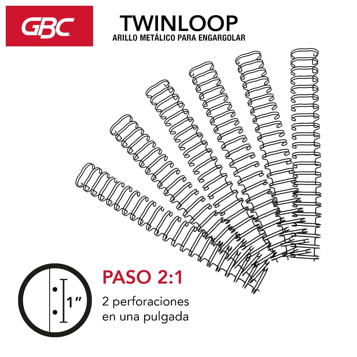 GBC Arillo Metálico Twin Loop 2:1-7/8" para Engargolar, Color Negro, Paquete con 20 Piezas. P7237