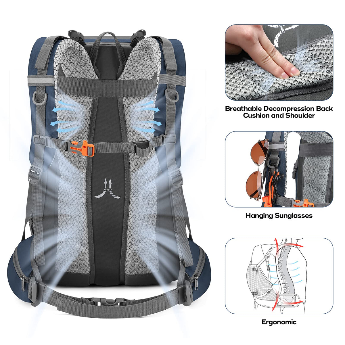 Maelstrom Mochila Senderismo Liviana, Mochila Camping con Cubierta Lluvia | Nailon anti desgarro agua, separación seco húmedo, bolsillos, silbato emergencia. Ideal hombre, mujer, senderismo