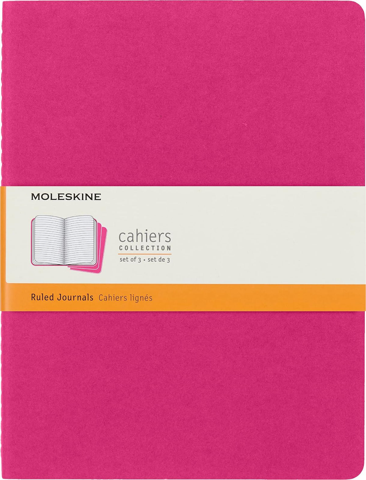 Moleskine Cahier Diario, cubierta suave, XL (7.5 x 9.5 pulgadas), rayadas/forradas, rosa cinético, 120 páginas (juego de 3)