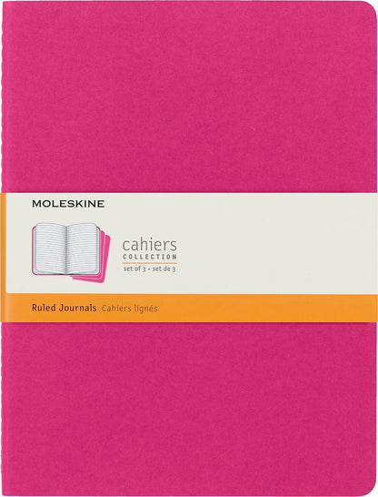 Moleskine Cahier Diario, cubierta suave, XL (7.5 x 9.5 pulgadas), rayadas/forradas, rosa cinético, 120 páginas (juego de 3)