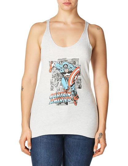 Marvel Camiseta sin Mangas Oficial Comic Cap Junior con Espalda Cruzada Camisa para Mujer