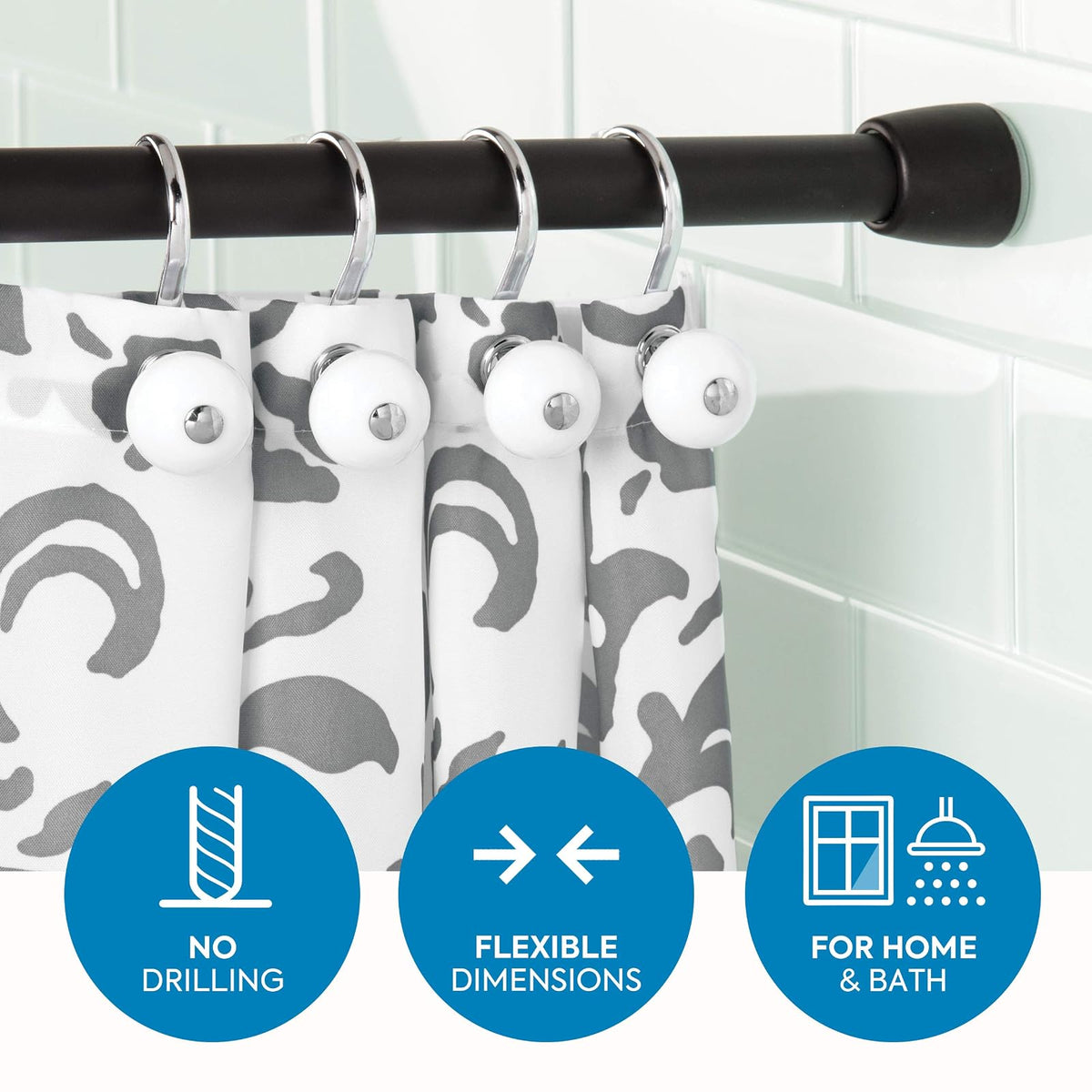 InterDesign Cameo Shower Curtain Tension Rod, Matte Black, 26-42 Inch