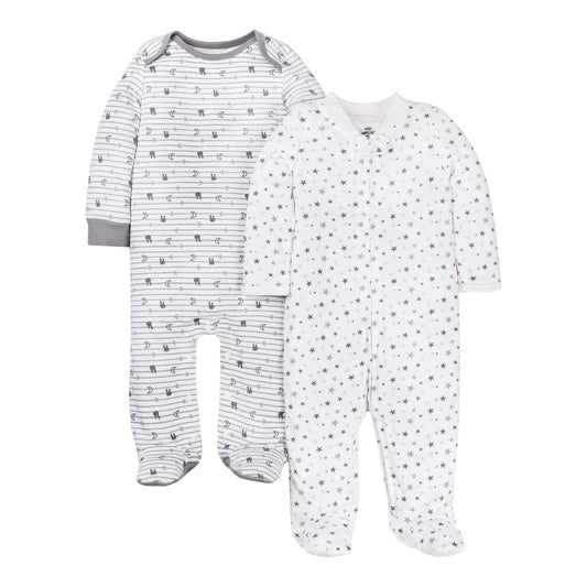 Lamaze Super Combed Natural Cotton Sleep N Play, Zipper and Snap Closure Footed Sleepwear, 2 PK Mamelucos para bebs y Nios pequeos bebés Unisex