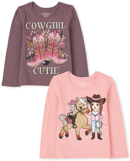 The Children's Place Y Camisetas de Manga Larga para niñas pequeñas, Paquete de 2 Camiseta para Bebé-Niñas