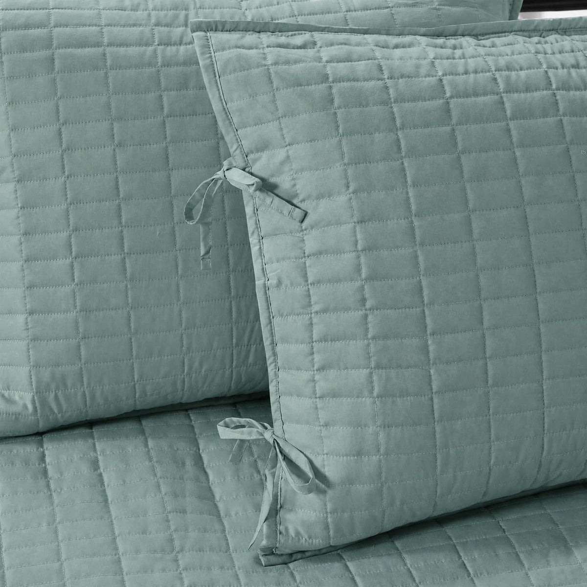 Comfort Spaces Kienna Soft Microfiber Solid Blush Stitched Pattern 5 Piece Quilt Daybed Bedding Sets 75"X39" Inches Seafoam