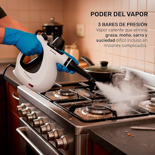 TAURUS MEDUSA CLEAN | Limpiador de vapor sanitizante | Vapor a presión 3 bar | Plancha vertical Elimina olores y bacterias | Limpieza ecológica sin químicos | 9 accesorios | Tanque 350 ml