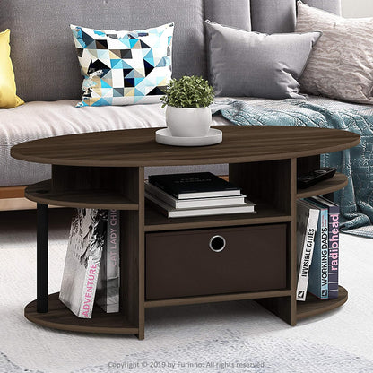 Furinno Jaya Mesa de Centro Ovalada de Diseño Simple con Cubeta, Columbia Nogal con Negro