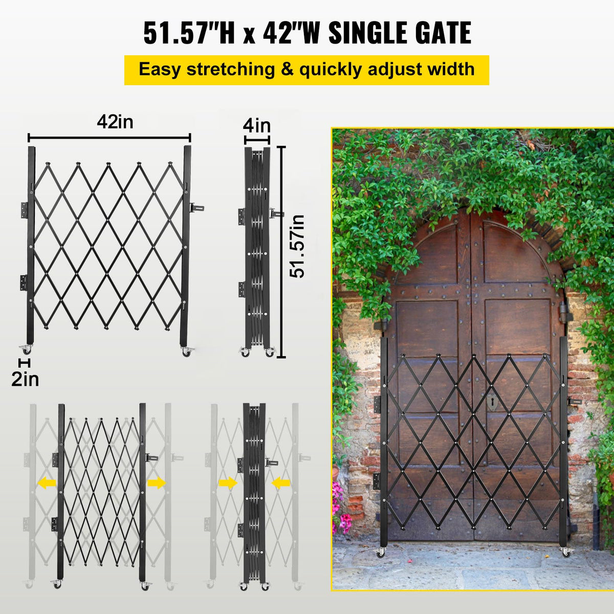 VEVOR Puerta de Seguridad Plegable Simple, Puerta de Seguridad en Acordeón de Acero, Puerta de Seguridad Expandible Flexible, Puerta de Tijera o Puerta con Candado, Peso del Artículo 8,1 kg