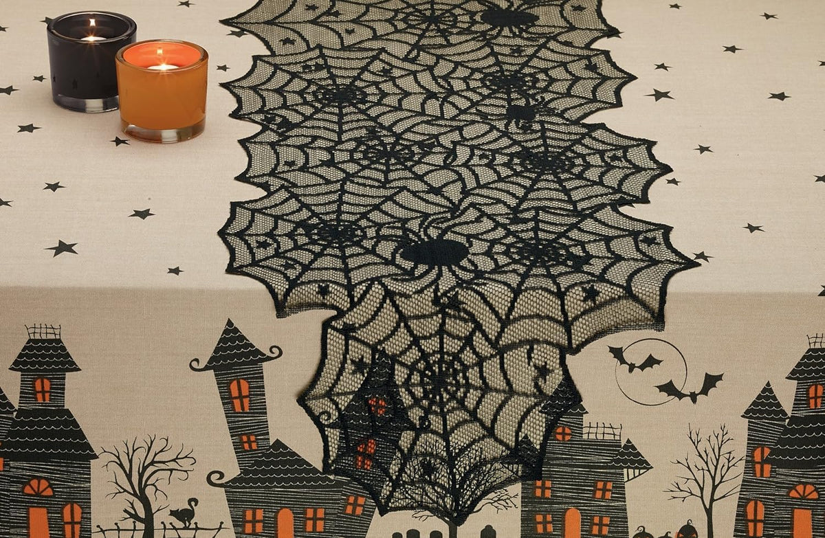 DII Halloween Lace Table Runner for Halloween Parties, Décor, Dinners, 18 by 72-Inch, Black
