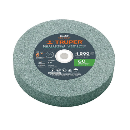 Truper PIES-6160T, Piedra para esmeril, carburo de silicio 6", grano 60, espesor 1", barreno 1" - 25 mm