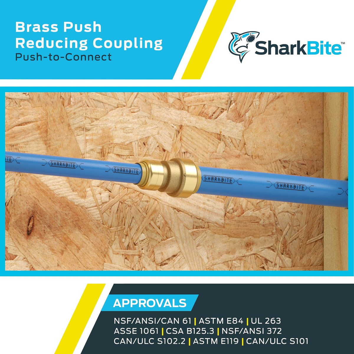 SharkBite - Acoplamiento reductor de 3/8 pulgadas (diámetro exterior de 1/2 pulgadas) x 1/2 pulgadas, ajuste de fontanería de latón, tubería PEX, cobre, CPVC, PE-RT, HDPE, U009LFA