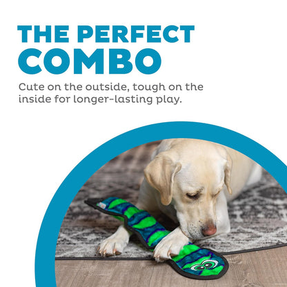 Outward Hound Kyjen 32067 Invincibles Plush Snake Stuffingless Durable Dog Toys Squeaker Toy 3-Squeakers, Small, Assorted Colors