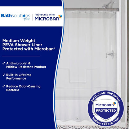 Kenney MB61160 Microban Protector de cortina de ducha impermeable de PEVA de calibre 4.8 con ojales de metal resistentes al óxido y dobladillo magnético pesado para baño, 70 pulgadas de ancho x 72 pulgadas de alto, transparente, 1 paquete