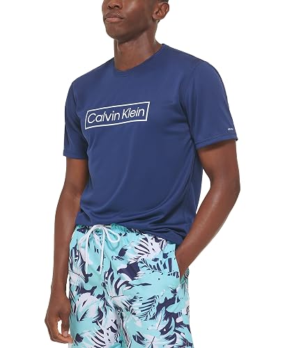 Calvin Klein Manga Corta Ligera de Secado rápido, protección UPF 40+ Camisa de protección de Sarpullido para Hombre