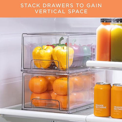 Sorbus Fridge Drawers - Clear Stackable Pull Out Organizer Bins - Food Storage Containers for Kitchen, Refrigerator, Freezer, Vanity Organization and Storage (2 Pack | Large)