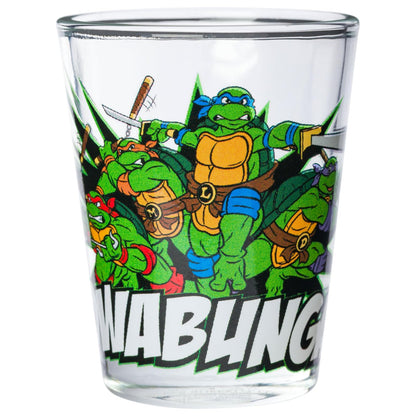 Silver Buffalo Teenage Mutant Ninja Turtles TMNT con Leonardo, Rapheal, Donatello y Miguel Ángel Juego de 4 mini vasos de 1.5 onzas