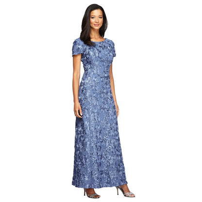 Alex Evenings Long Rosette Mother of The Bride Dress with Short Sleeves, Wedding Guest Vestido para ocasión Especial Mujer