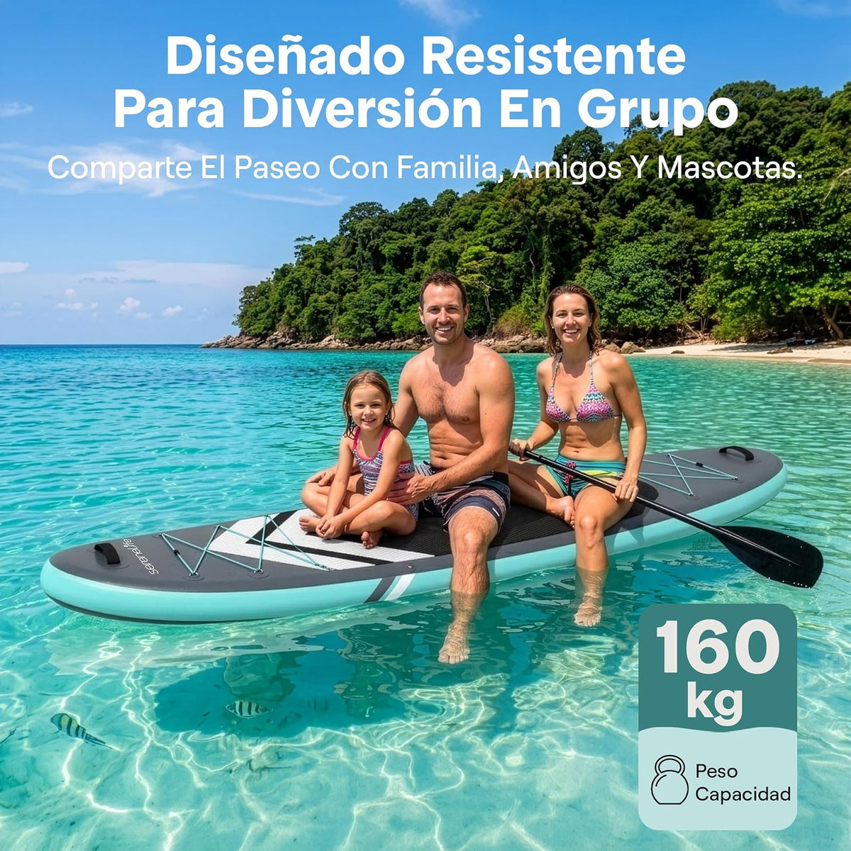 SereneLife Tabla de Paddle Inflable Ultra-Ligera con Accesorios Premium, Diseño Ancho y Estable con Almohadilla EVA Antideslizante, Ideal para Jóvenes y Adultos, Capacidad de 160 kg