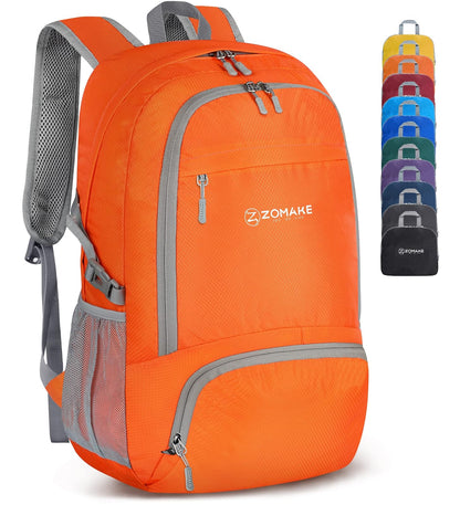 ZOMAKE Ultraligera Plegable Mochila, 30L Resistente Agua Viaje Mochila Liviana Empacable Bolsa Acampar Senderismo camina Mochila Naranja