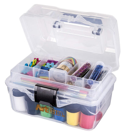 ArtBin 6890AG Caja pequeña para proyectos, organizador portátil de arte y manualidades con bandeja elevable, [1] caja de almacenamiento de plástico, transparente