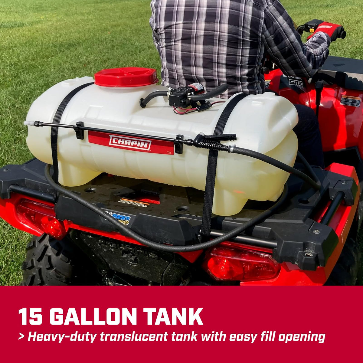 Chapin 97154 Made in The USA 15 Gallon, High Performance 1 GPM Mounted ATV/UTV Spot Sprayer with 6 Inch Tank Opening, up to 60 PSI, 18 Inch Wand, Translucent White
