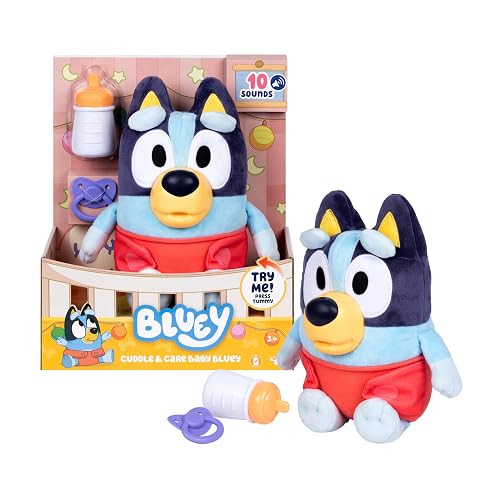Bluey Care and Cuddle - Juguete de Peluche Suave para bebé, 11 Pulgadas, Juguete electrónico Interactivo de Peluche con 10 Sonidos Diferentes, Juguetes Suaves para niños a Partir de 3 años