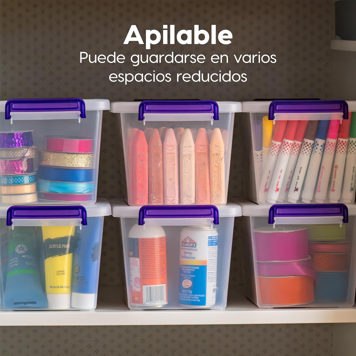IRIS USA Contenedores con Tapa de 5 Qt, 6 Piezas, Transparentes | Caja con asa integrada, contenedores para manualidades, arte, oficina y broches entrelazables