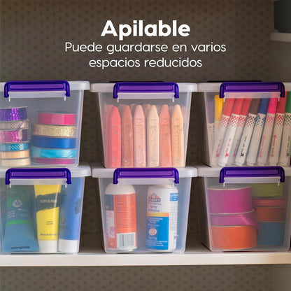 IRIS USA Contenedores con Tapa de 5 Qt, 6 Piezas, Transparentes | Caja con asa integrada, contenedores para manualidades, arte, oficina y broches entrelazables