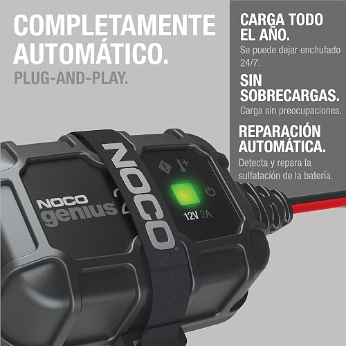 NOCO GENIUS2D: Cargador Inteligente 12V 2A – Mantenedor automático, Cargador Lento y desulfatador de Montaje Directo con protección contra sobrecarga y compensación térmica – para batería de Plomo