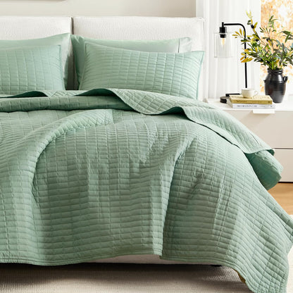 Comfort Spaces Kienna Juego de Edredón de Lujo Doble Cara - Quilt Full - Queen(90"x90") - Verde salvia