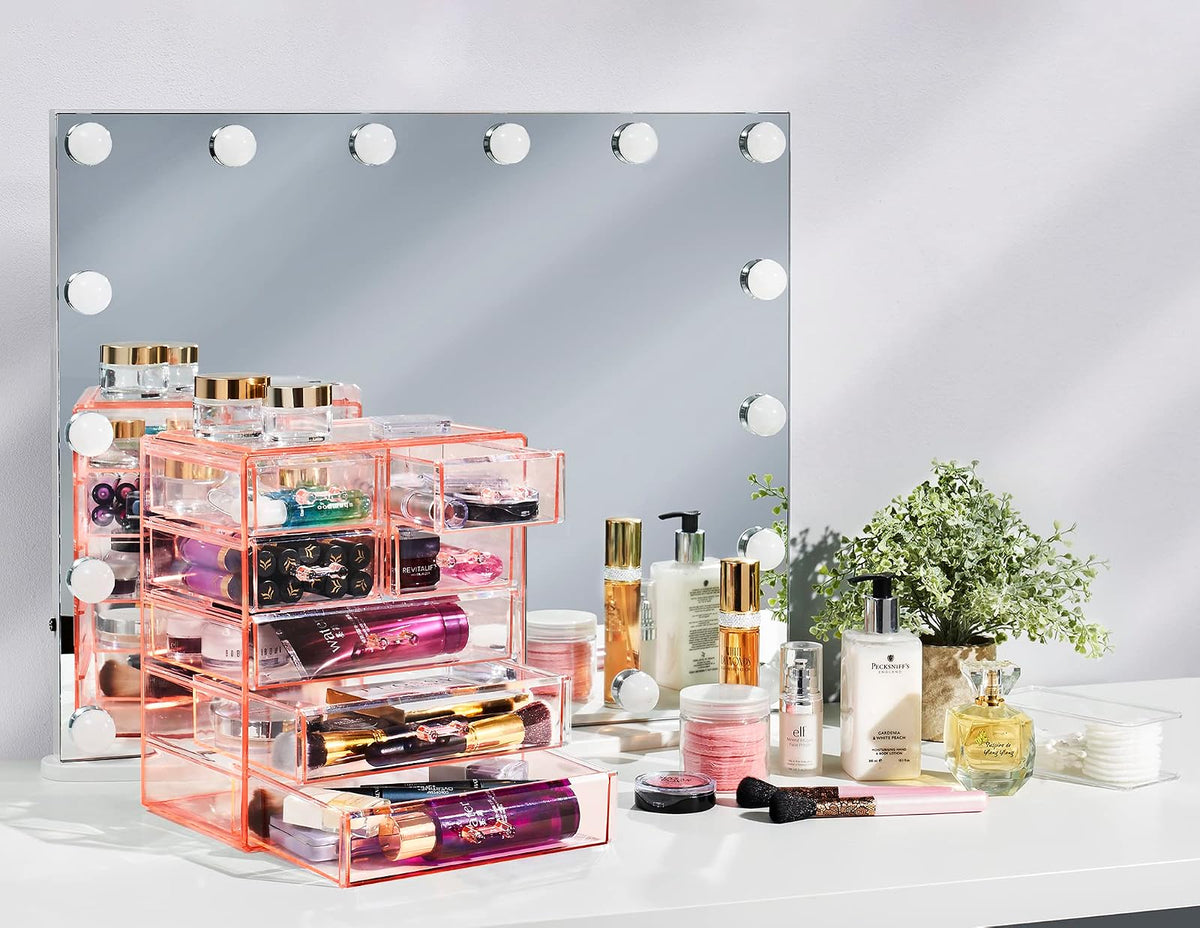 Sorbus Acrylic Makeup Organizer - Organization and Storage Case for Cosmetics Make Up & Jewelry - Big Clear Makeup Organizer for Vanity, Bathroom, College Dorm, Closet, Desk (3 Large, 4 Small Drawers)
