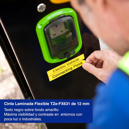 BROTHER Cinta Laminada Flexible TZe-FX631 | Negro sobre Amarillo, para Cables | Compatible con Rotuladores P-Touch | 12 mm x 8 m