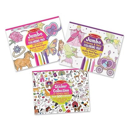 Melissa & Doug: Colección de Autoadhesivos y Libros de Colorear: Princesas, Hadas, Animales y Más (100 Hojas, 11 x 14 Pulgadas, Rosa y Púrpura)