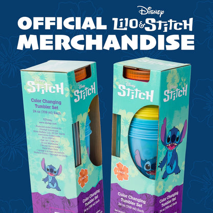 Silver Buffalo Disney Lilo and Stitch Tropical Poses Paquete de 4 vasos de plástico con cambio de color, 24 onzas