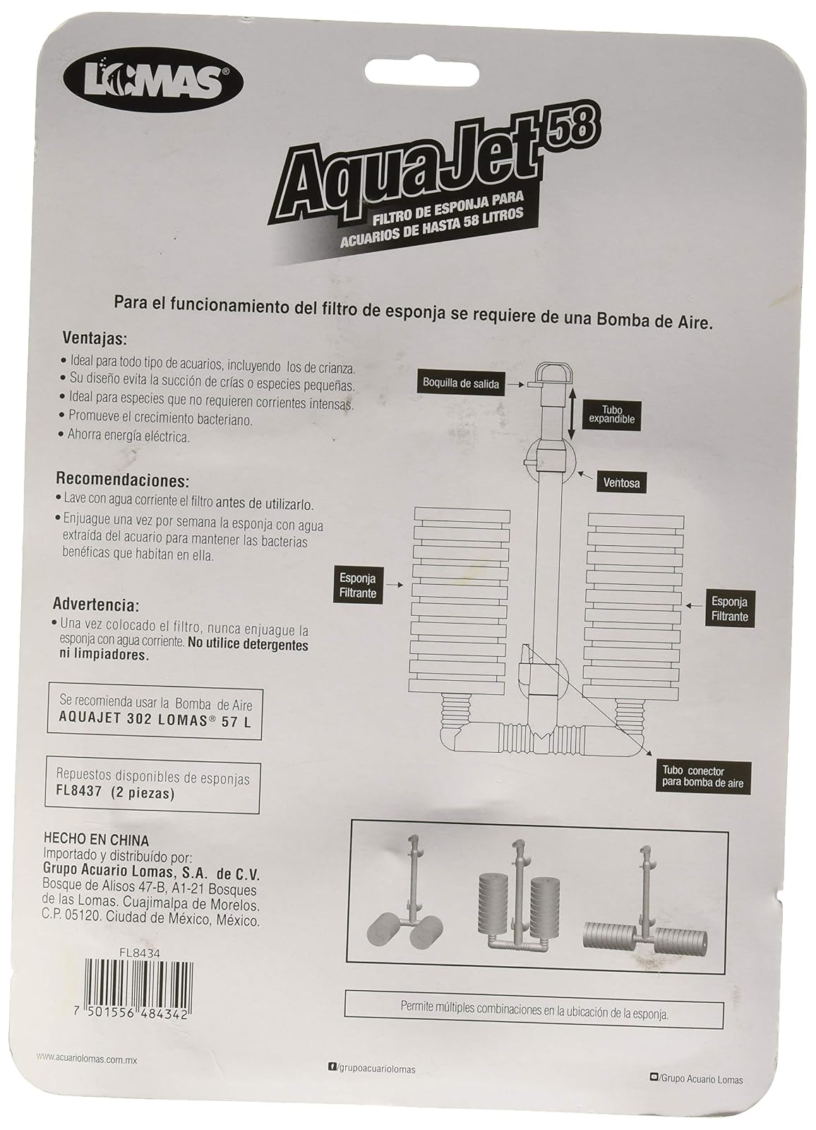 Lomas Filtro de Esponja para Acuario 58 L – Filtración Mecánica y Oxigenación Suave para Peces y Crías